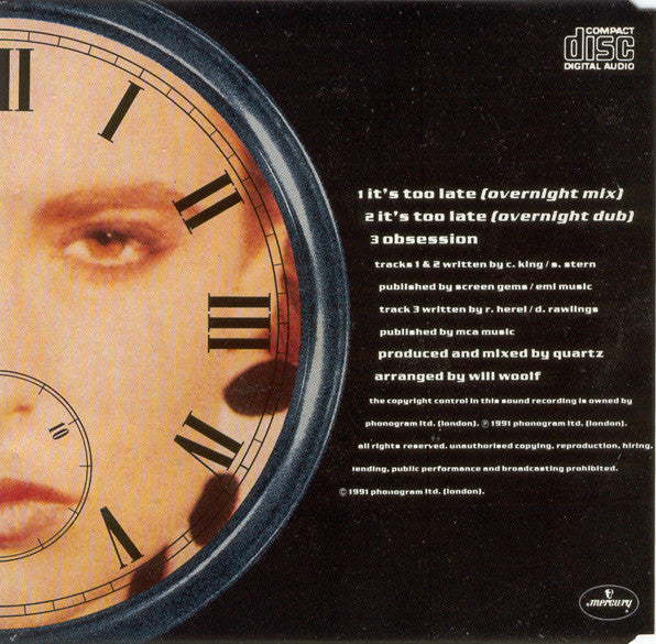 Quartz (2) Introducing Dina Carroll : It's Too Late (CD, Single)