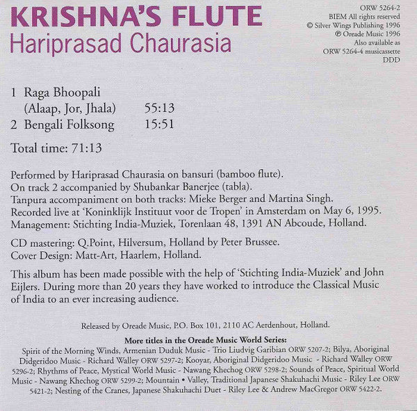 Hariprasad Chaurasia : Krishna's Flute (CD, Album)