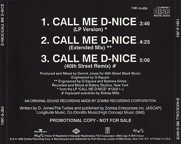 D-Nice : Call Me D-Nice (CD, Single, Promo)