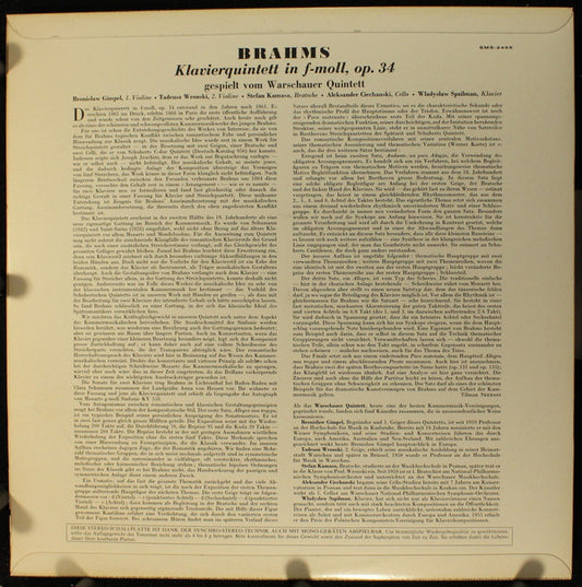 Johannes Brahms - Kwintet Warszawski : Klavierquintett In F-Moll, Op. 34 (LP)