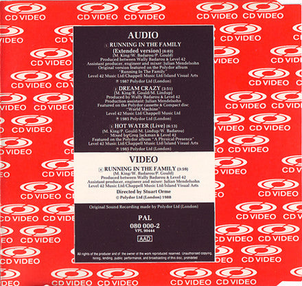 Level 42 : Running In The Family (CDV, 5", Single, PAL)