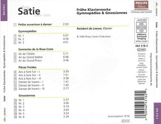 Erik Satie - Reinbert De Leeuw : Frühe Klavierwerke - Gymnopédies & Gnossiennes (CD, Comp)