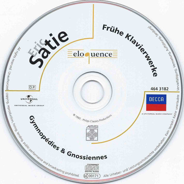 Erik Satie - Reinbert De Leeuw : Frühe Klavierwerke - Gymnopédies & Gnossiennes (CD, Comp)
