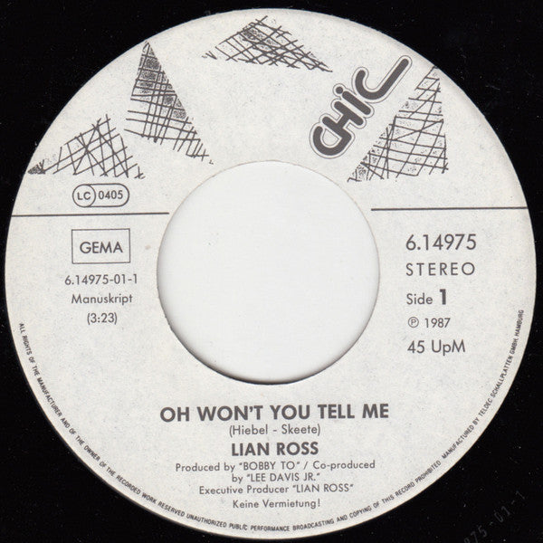 Lian Ross : Oh Won't You Tell Me (7", Single)