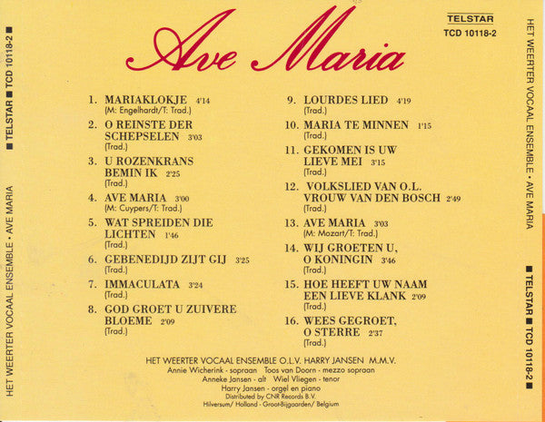Het Weerter Vocaal Ensemble O.L.V. Harry Jansen : Ave Maria (CD)