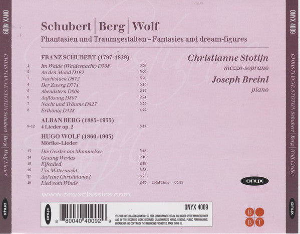 Christianne Stotijn, Joseph Breinl, Franz Schubert, Alban Berg, Hugo Wolf : Phantasien Und Traumgestalten - Fantasies And Dream-Figures (CD, Album)