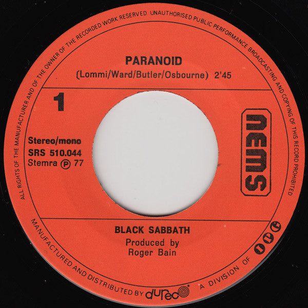 Black Sabbath : Paranoid (7", Single, RE)