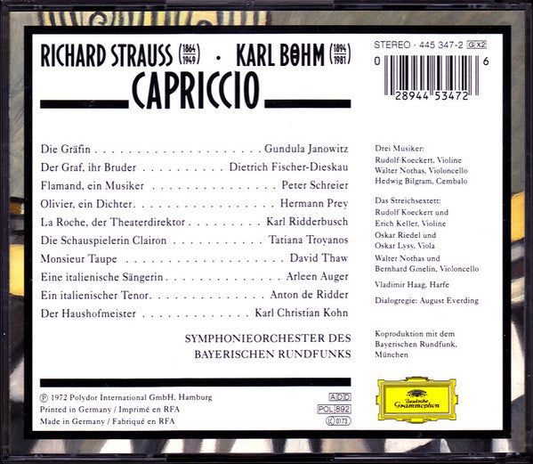 Richard Strauss - Gundula Janowitz · Tatiana Troyanos · Peter Schreier · Dietrich Fischer-Dieskau · Karl Ridderbusch · Hermann Prey · Symphonie-Orchester Des Bayerischen Rundfunks · Karl Böhm : Capriccio (2xCD, Album, RE)