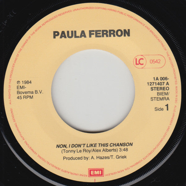 Paula Ferron : Non, I Don't Like This Chanson (7", Single)