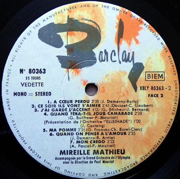 Mireille Mathieu : En Direct De L'Olympia (LP, Album, Gat)