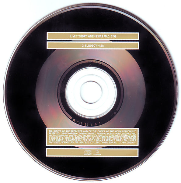 Pet Shop Boys : Yesterday, When I Was Mad (CD, Single)