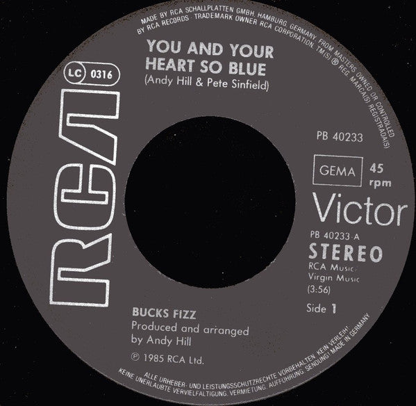Bucks Fizz : You And Your Heart So Blue (7", Single)