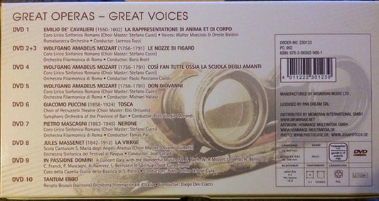 Giacomo Puccini, Wolfgang Amadeus Mozart, Jules Massenet, Pietro Mascagni : Great Operas - Great Voices (10xDVD-V, Comp, PAL, Reg)