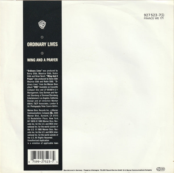 Bee Gees : Ordinary Lives (7", Single)