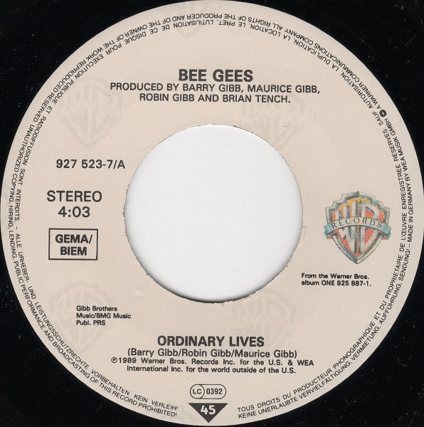 Bee Gees : Ordinary Lives (7", Single)