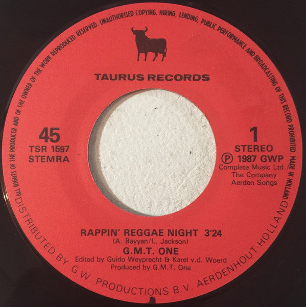 G.M.T. One : Rappin' Reggae Night (7", Single, Hol)