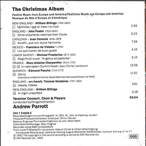 Andrew Parrott - Taverner Consort, Choir & Players : The Christmas Album (Festive Music From Europe And America = Festliche Musik Aus Europa Und Amerika = Musique De Fête D'Europe Et D'Amérique) (CD, Album)