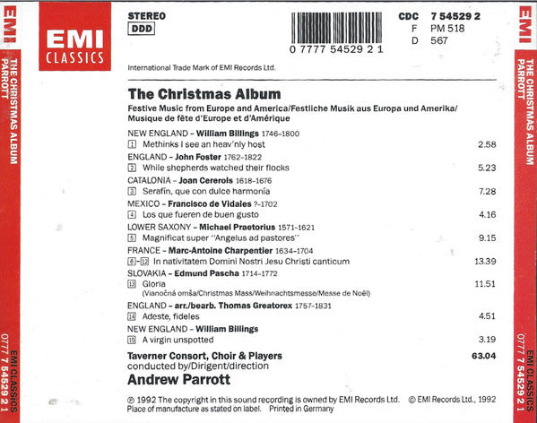 Andrew Parrott - Taverner Consort, Choir & Players : The Christmas Album (Festive Music From Europe And America = Festliche Musik Aus Europa Und Amerika = Musique De Fête D'Europe Et D'Amérique) (CD, Album)
