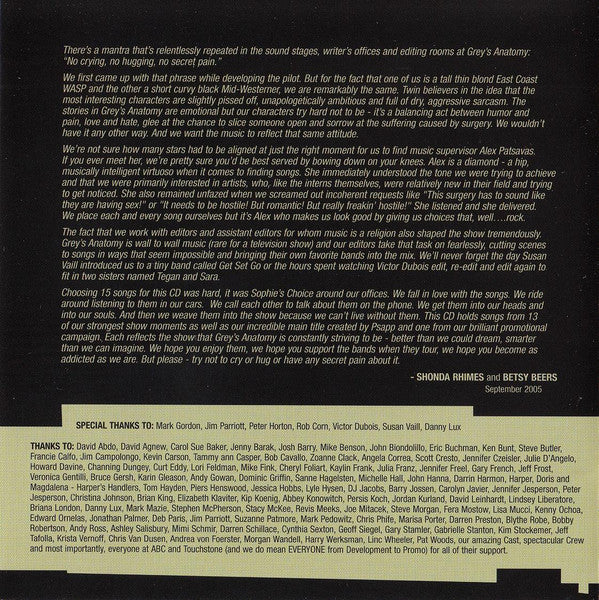 Various : Grey's Anatomy - Original Soundtrack (CD, Comp)