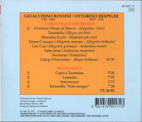 Gioacchino Rossini - Ottorino Respighi / Wiener Festspielorchester, Antonio Janigro : La Boutique Fantaque & Rossiniana (CD)