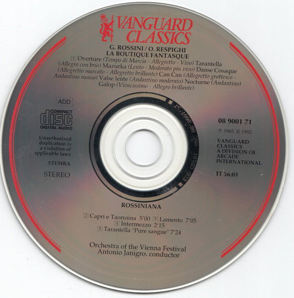 Gioacchino Rossini - Ottorino Respighi / Wiener Festspielorchester, Antonio Janigro : La Boutique Fantaque & Rossiniana (CD)