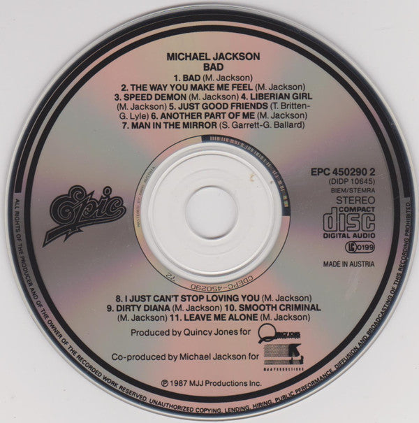 Michael Jackson : Bad (CD, Album, RE)