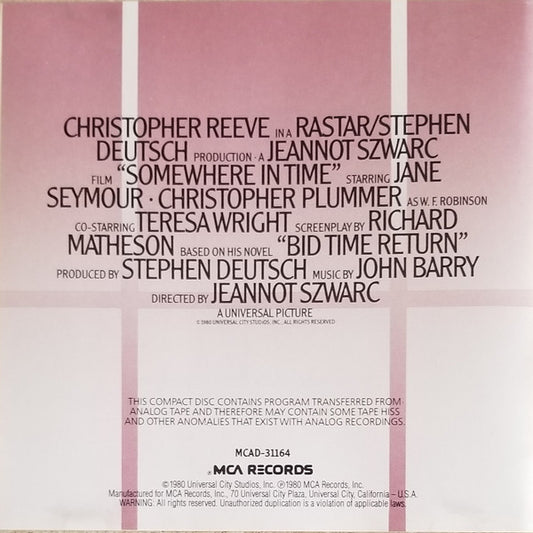 John Barry : Somewhere In Time (Original Motion Picture Soundtrack) (CD, Album, RE)