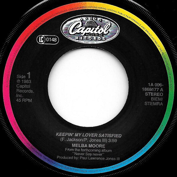 Melba Moore : Keepin' My Lover Satisfied (7", Single)