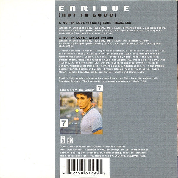 Enrique Iglesias Featuring Kelis : Not In Love (CD, Single, Car)