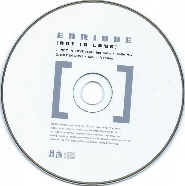 Enrique Iglesias Featuring Kelis : Not In Love (CD, Single, Car)