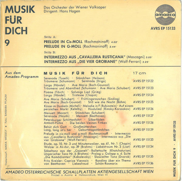 Orchester Der Wiener Staatsoper, Hans Hagen : Musik Für Dich 9 (Trompeten Narzisse) (7", EP)