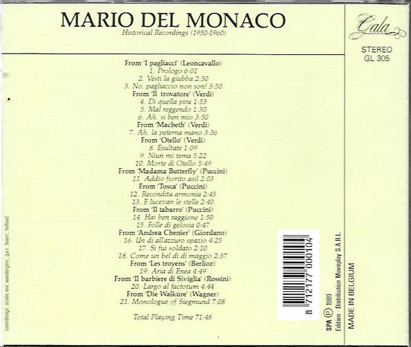 Mario del Monaco : Historical Recordings 1950 - 1960 (CD, Comp)