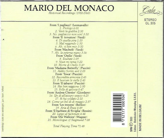 Mario del Monaco : Historical Recordings 1950 - 1960 (CD, Comp)