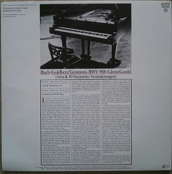 Johann Sebastian Bach - Glenn Gould : The Goldberg Variations (LP, Album, Gat)