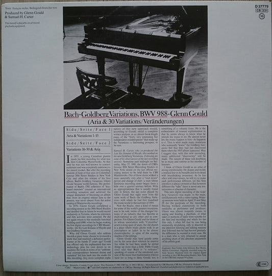 Johann Sebastian Bach - Glenn Gould : The Goldberg Variations (LP, Album, Gat)