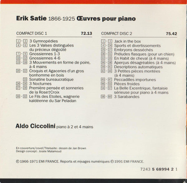 Erik Satie - Aldo Ciccolini : Œuvres Pour Piano / Piano Works / Klavierwerke (2xCD, Comp)
