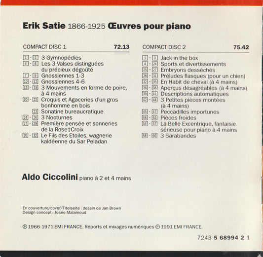 Erik Satie - Aldo Ciccolini : Œuvres Pour Piano / Piano Works / Klavierwerke (2xCD, Comp)
