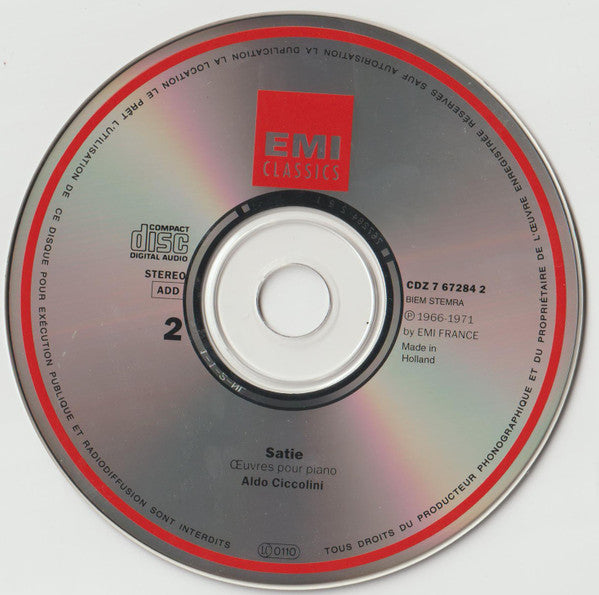 Erik Satie - Aldo Ciccolini : Œuvres Pour Piano / Piano Works / Klavierwerke (2xCD, Comp)
