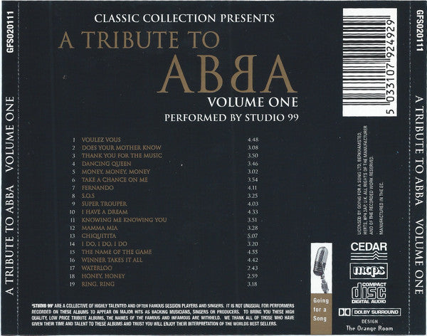 Studio 99 : Classic Collection Presents A Tribute To Abba Volume One (CD, Album)