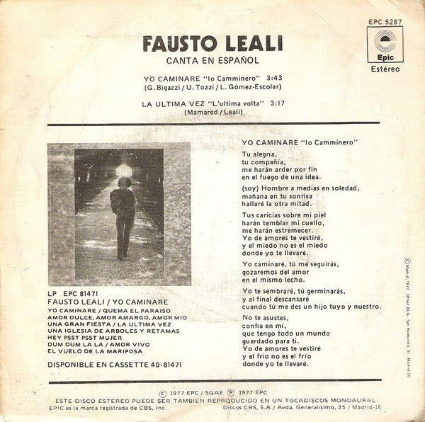 Fausto Leali : Yo Caminaré (7")