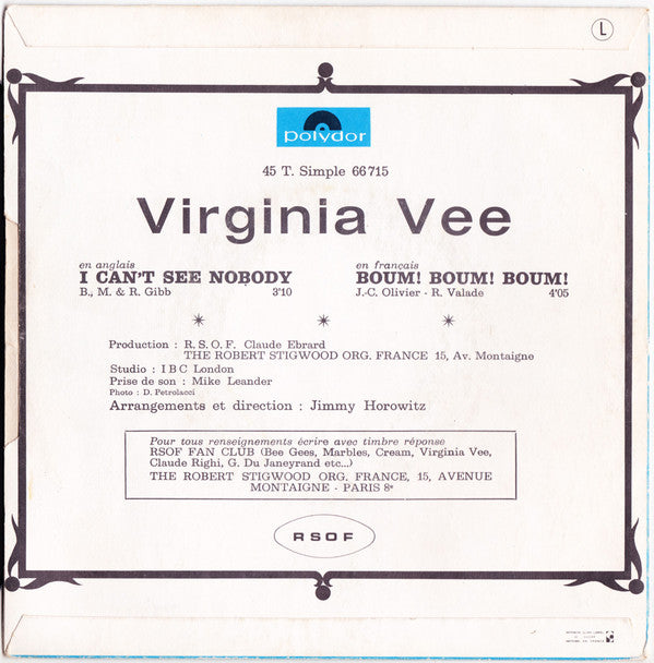 Virginia Vee : I Can't See Nobody / Boum! Boum! Boum! (7", Single, Mono)