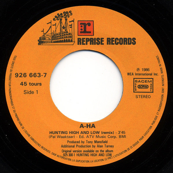 a-ha : Hunting High And Low (Remix) (7", Single)