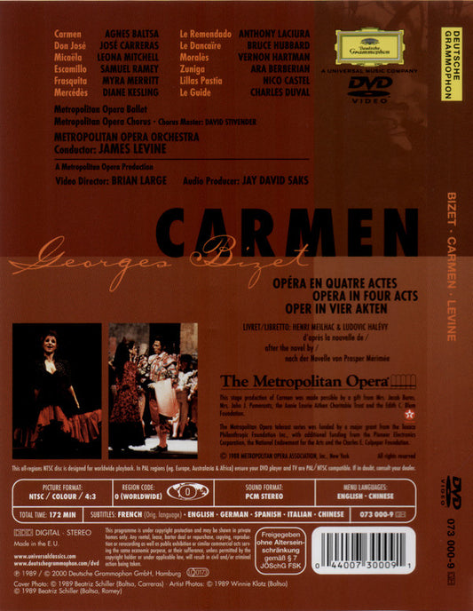 Georges Bizet / Agnes Baltsa, José Carreras, Leona Mitchell, Samuel Ramey, Metropolitan Opera Chorus And The Metropolitan Opera House Orchestra, James Levine (2) : Carmen (DVD-V, NTSC)