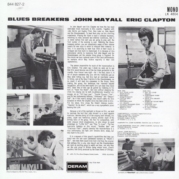 John Mayall With Eric Clapton : Blues Breakers  (CD, Album, Mono, RE, RM)