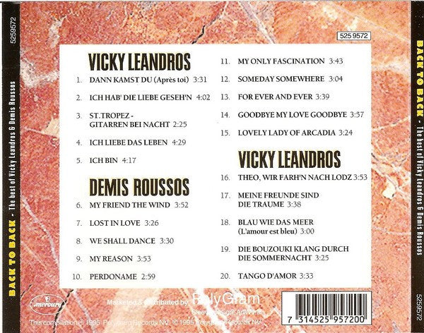 Vicky Leandros & Demis Roussos : Back To Back - The Best Of Vicky Leandros & Demis Roussos (CD, Album, Comp)