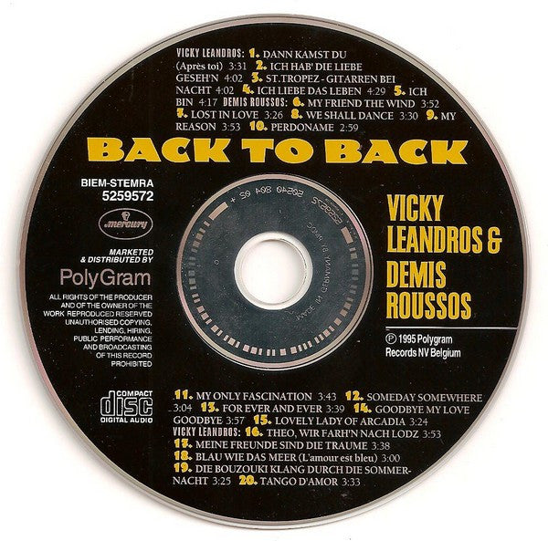 Vicky Leandros & Demis Roussos : Back To Back - The Best Of Vicky Leandros & Demis Roussos (CD, Album, Comp)