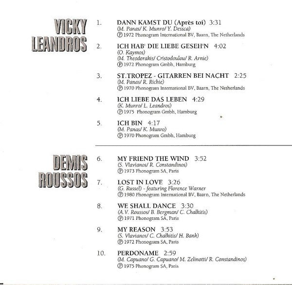 Vicky Leandros & Demis Roussos : Back To Back - The Best Of Vicky Leandros & Demis Roussos (CD, Album, Comp)
