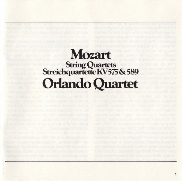 Wolfgang Amadeus Mozart, Orlando Quartet : String Quartets = Streichquartette KV 575 & 589 (CD)