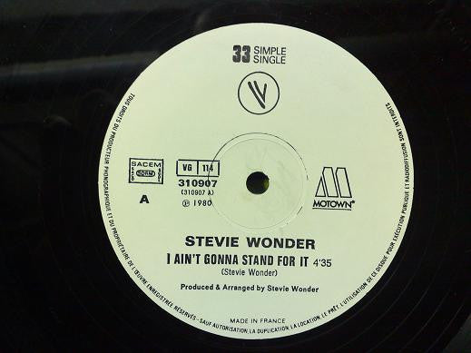 Stevie Wonder : I Ain't Gonna Stand For It (12", Maxi, Ltd)