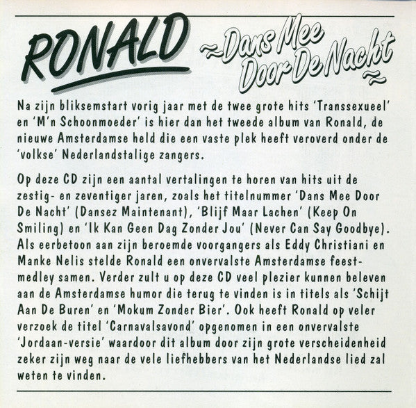 Ronald (3) : Dans Mee Door De Nacht (CD, Album)